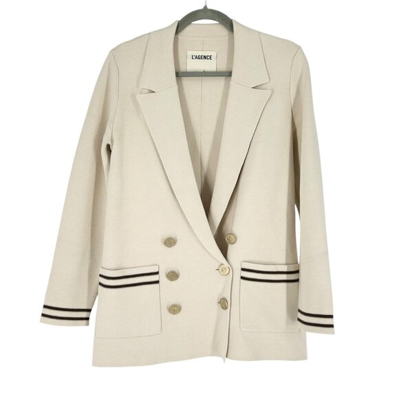 L'Agence Eileen Knit Double Breasted Boyfriend Blazer; Academia, Preppy, Varsity - Picture 2 of 9